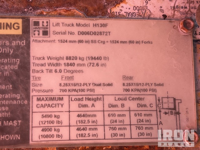 MONTACARGAS 1996 HYSTER H130F