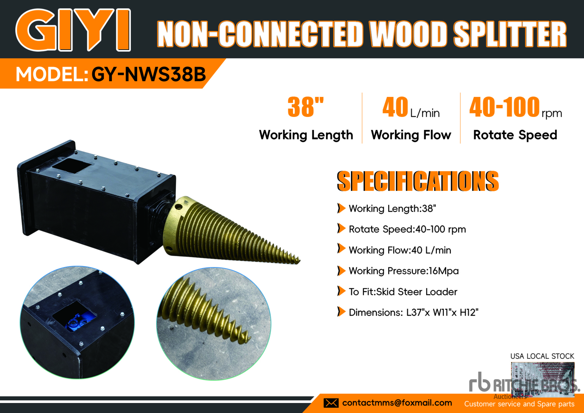 2025 GIYI GY-NWS38B Wood Splitting Auger Varios, accesorio para excavadora (Unused)