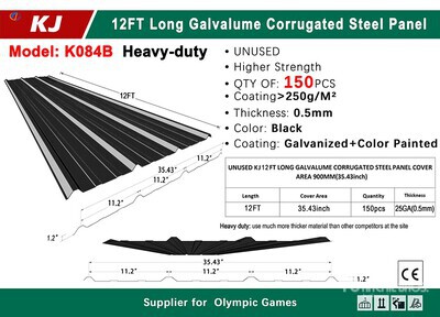 Quantity of (100) 2026 KJ K084B 35 in x 12 ft Corrugated Steel Sheets Steel Plates (Unused)