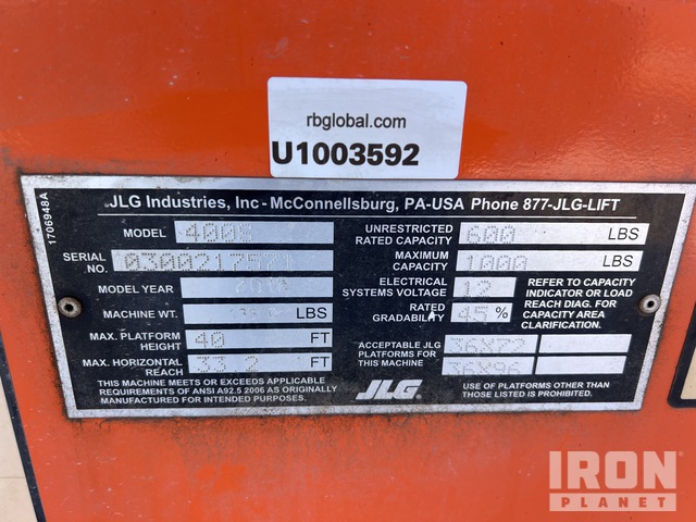 ELEVADOR TELESCóPICO 2016 JLG 4WD 400S