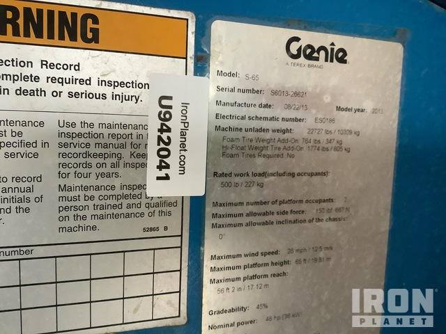 ELEVADOR TELESCóPICO 2013 GENIE 4WD S65