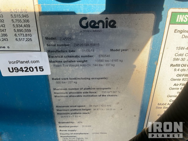 ELEVADOR ARTICULADO 2014 GENIE 4WD Z4525J