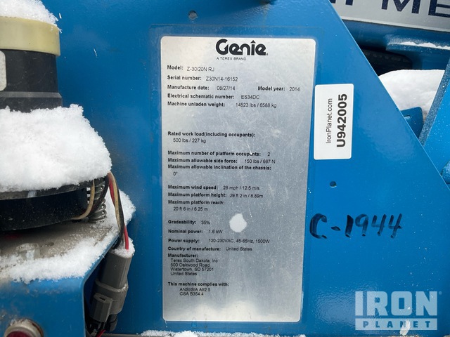 ELEVADOR ARTICULADO 2014 GENIE Z3020NRJ