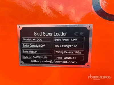 2026 SDLOOL SL-V1000 Skid Steer Loader (Unused)
