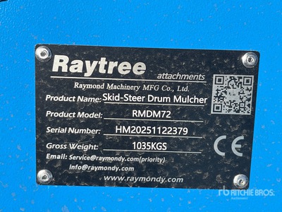 2025 Raytree RMDM72 72 in Skid Steer Mulcher (Unused)