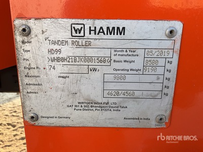 2019 Hamm HD99 Dubbele trommelwals