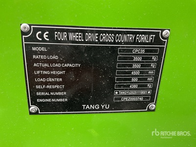 TANGYU CPC35 3.5 ton 4x4 Rough Terrain Forklift (Unused)