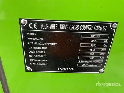TANGYU CPC35 3.5 ton 4x4 Rough Terrain Forklift (Unused)