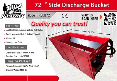 2025 Raytree RSDB72 72 in Side Discharge Skid Steer Bucket (Unused)