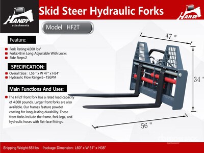 2025 Handy HF2T Hydraulic Adjusting Forche per mini pala (Unused)