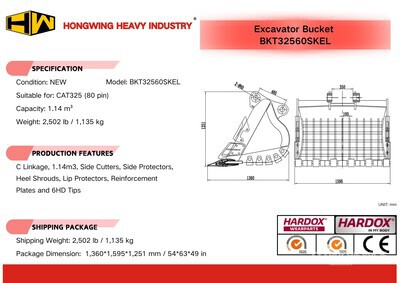 2025 HW BKT32560SKEL 60 in 1.14 m3 Skeleton Excavator Bucket - Fits Cat 325 (Unused)