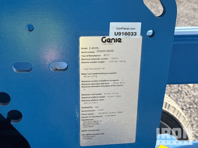 ELEVADOR ARTICULADO 2017 GENIE Z4525J