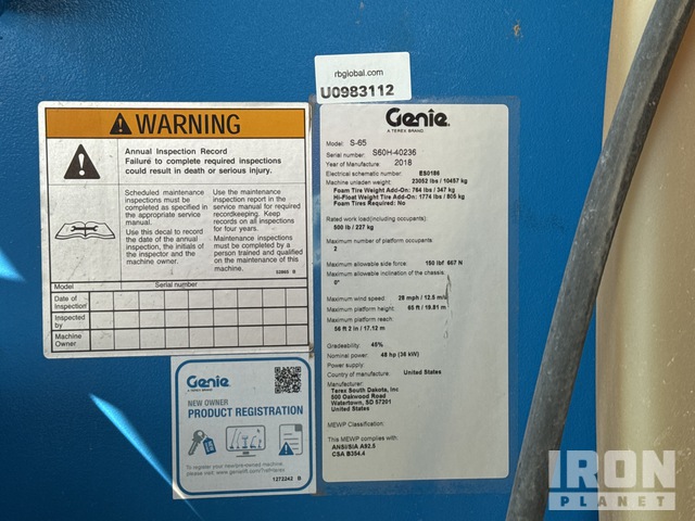 ELEVADOR TELESCóPICO 2019 GENIE 4WD S65