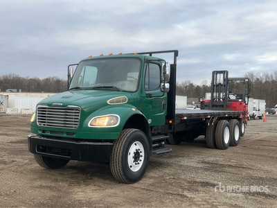 2010 Freightliner M2 106 6x4 Flatbed Truck w/2015 Moffett M8 55.5 Forklift