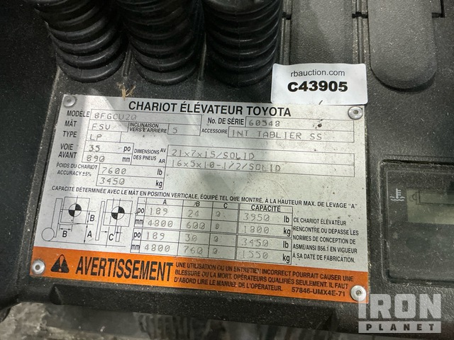 MONTACARGAS 2014 TOYOTA 8FGCU20