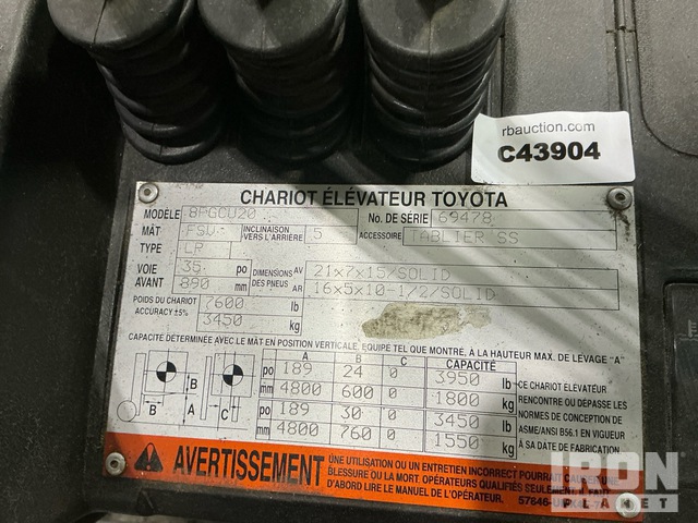 MONTACARGAS 2015 TOYOTA 8FGCU20