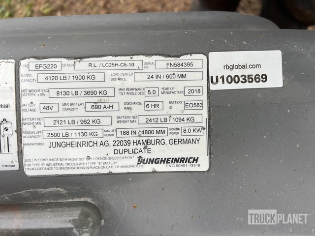 MONTACARGAS ELéCTRICO 2018 JUNGHEINRICH EFG220