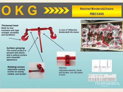 Quantity of 2025 OKG HP-RBC5400 (10) Ratchet Binders & (20) Chains (Unused)