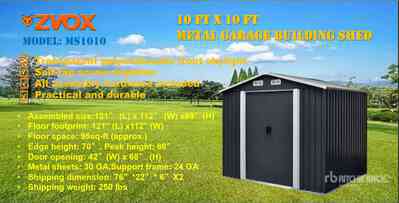 2025 ZVOX MS1010 10 ft x 10 ft Metal Szopa (Unused)