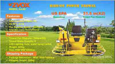 2025 ZVOX ZJ-80 Ride-on Power Trowel (Unused)