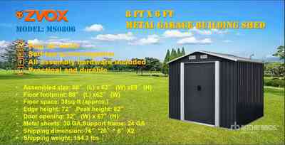 2025 ZVOX MS0806 8 ft x 6 ft Metal Szopa (Unused)