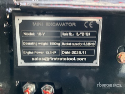 2026 VICSEC VC15J-Y Mini Excavator (Unused)