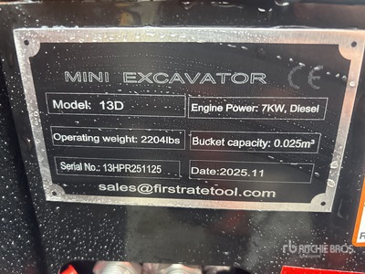 2025 VICSEC VC13D Mini Excavator (Unused)