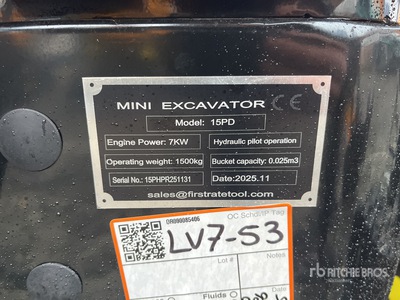 2025 VICSEC VC15PD Mini Excavator (Unused)