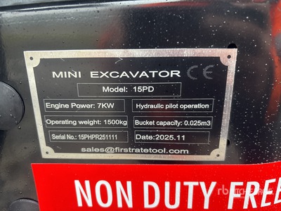 2025 VICSEC VC15PD Mini Excavator (Unused)