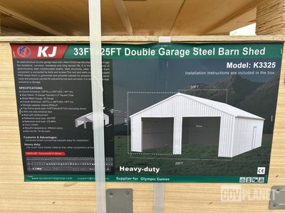 KJ K3325 Double Garage Steel Barn Shed - Unused