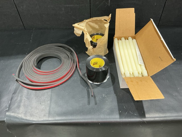 (15) Boxes of Candles, (1) Case of Tape, (685') of Rubber Strip & Assorted Items