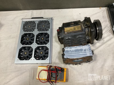 (1) Compressor, (1) Multimeter, (2) Fan Trays & Assorted Items