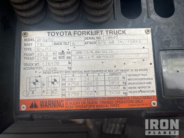 MONTACARGAS 2015 TOYOTA 8FG45U