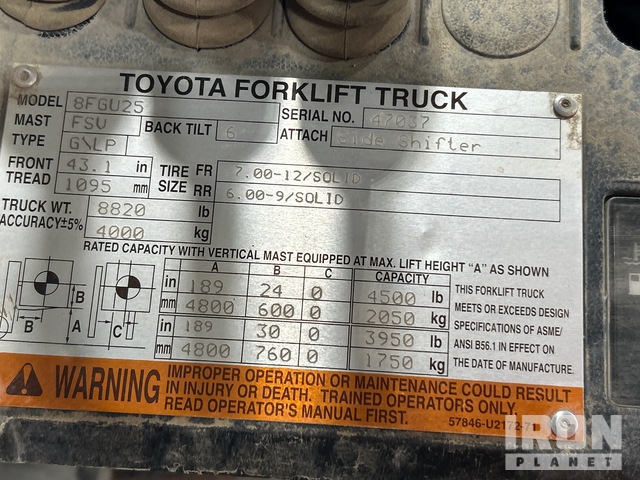 MONTACARGAS 2013 TOYOTA 8FGU25