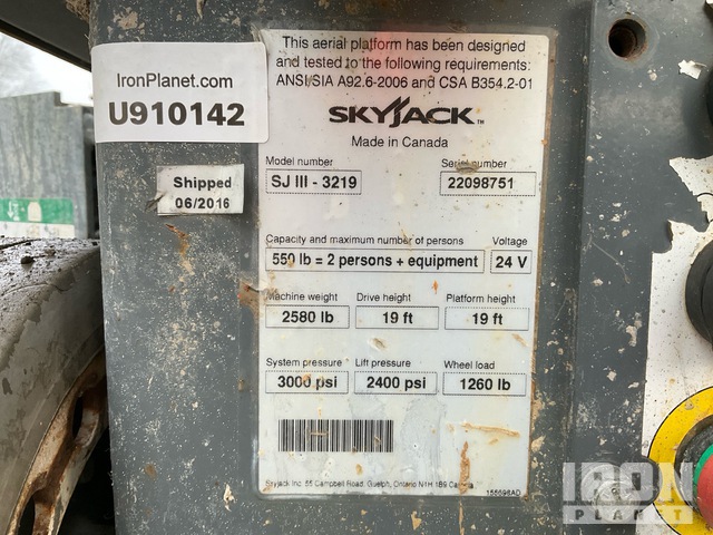 ELEVADOR TIJERA 2016 SKYJACK SJIII3219