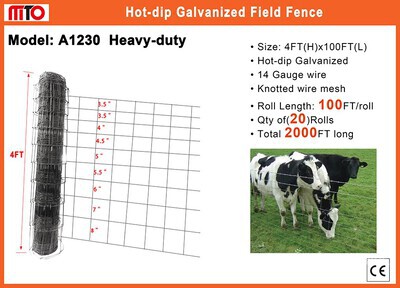 Quantity of (20) 2026 MTO A1230 100 ft x 4 ft Galvanized Farm Fencing (Unused)
