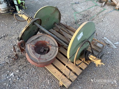 Quantity of (3) 55 Gallon Oil Drum Pneumatic Pump Lids with Hose Reel