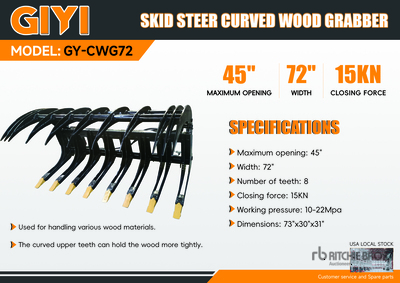 2026 GIYI GY-CWG72 72 in Root Rake ملقط للسكيد ستير (Unused)
