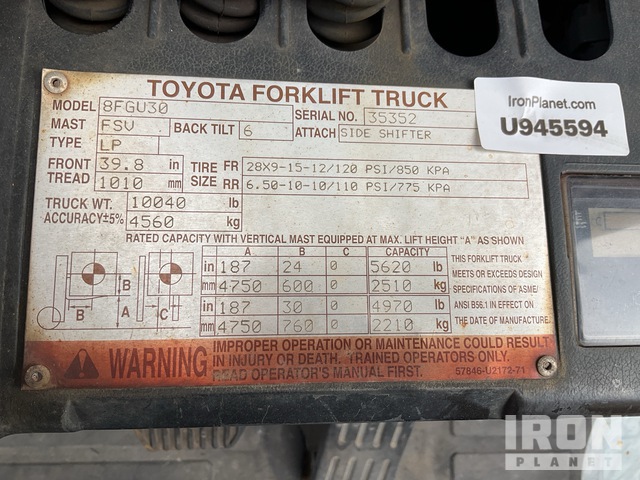 MONTACARGAS 2012 TOYOTA 8FGU30