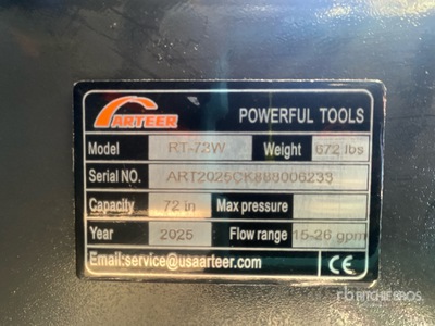 2025 ARTEER RT-72W 72 in Skid Steer Tiller (Unused)