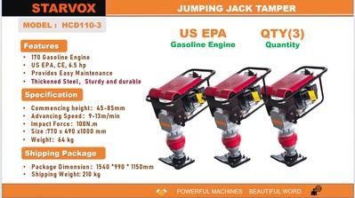 Quantity of (3 ) 2025 STARVOX HCD110-3 Jumping Jack Tamper (Unused)