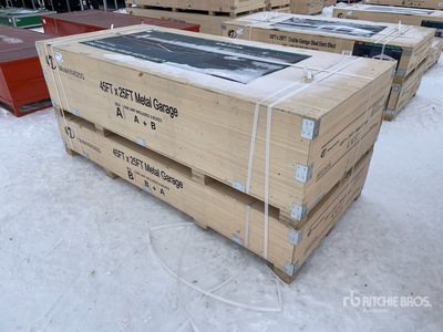 Quantity of (2) Boxes of 2026 KJ K4525G 45 ft x 25 ft Double Garage Metal Shed (Unused)