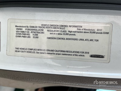 2018 Freightliner Cascadia 125 S/A Day Cab Truck Tractor