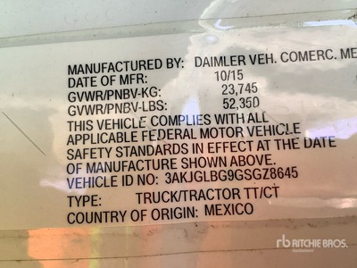 2016 Freightliner Cascadia 125 T/A Sleeper Truck Tractor