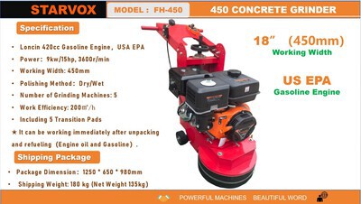 2025 STARVOX FH-450 Gasoline Concrete Grinder (Unused)