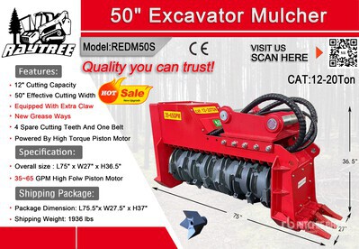2025 Raytree REDM50S 50 in Excavator Mulcher - Fits Cat 12 - 20 ton (Unused)
