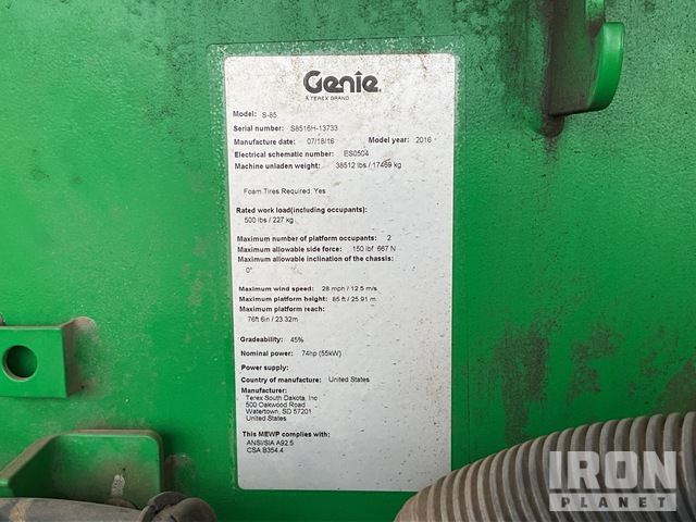 ELEVADOR TELESCóPICO 2016 GENIE 4WD S85