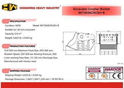2025 HW BKT3036CRUSH-B 36 in 0.9 m3 Graafmachine Crusher Emmer - Fits 30 ton (Unused)