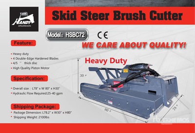 2025 Handy HSBC72 72 in Skid Steer Brush Cutter (Unused)