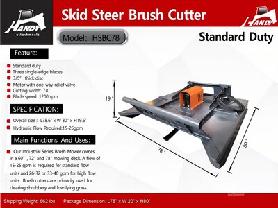 2025 Handy HSBC78 78 in Skid Steer Brush Cutter (Unused)